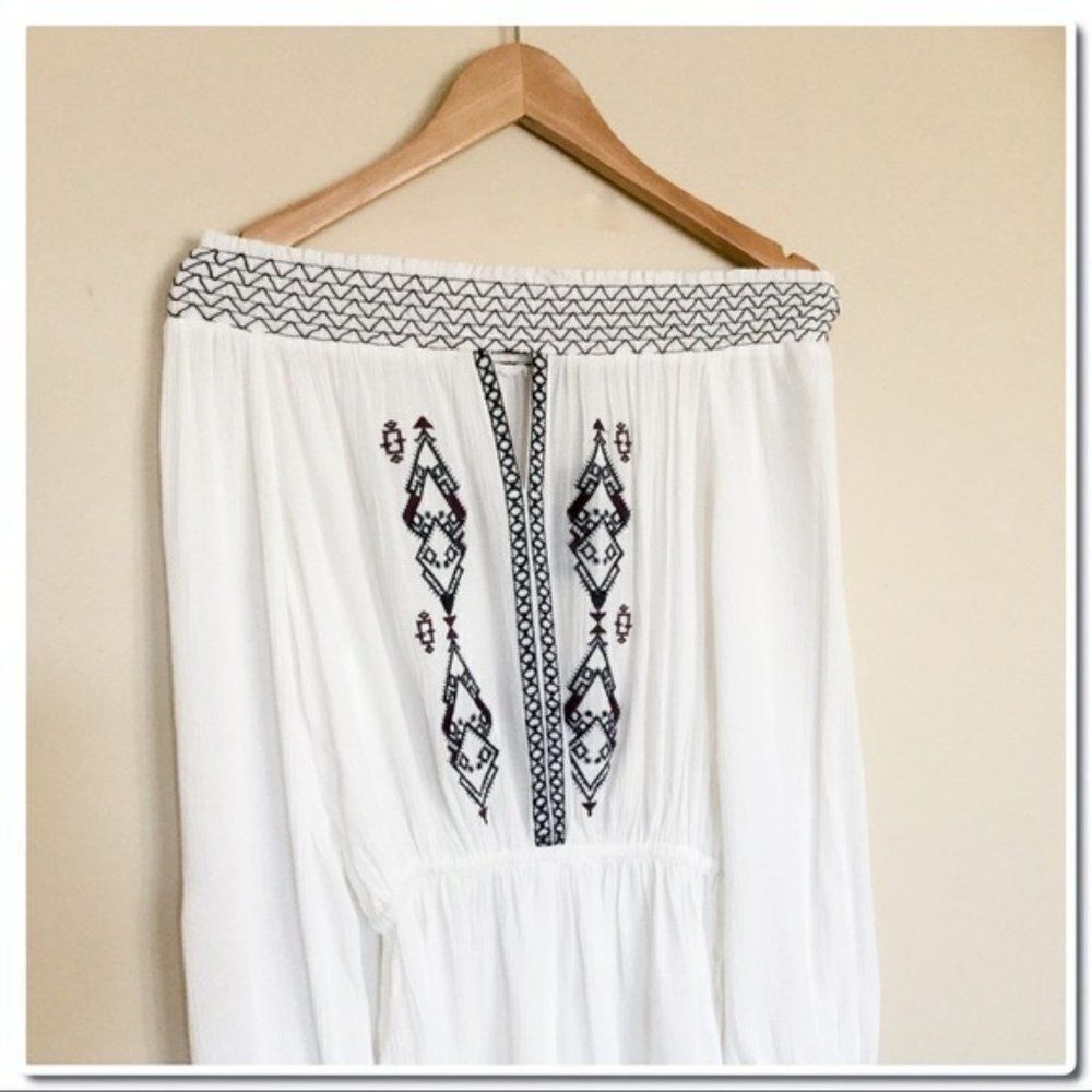 𝅺boho Off Shoulder Embroidered Blouse White & Black - Picture 7 of 10